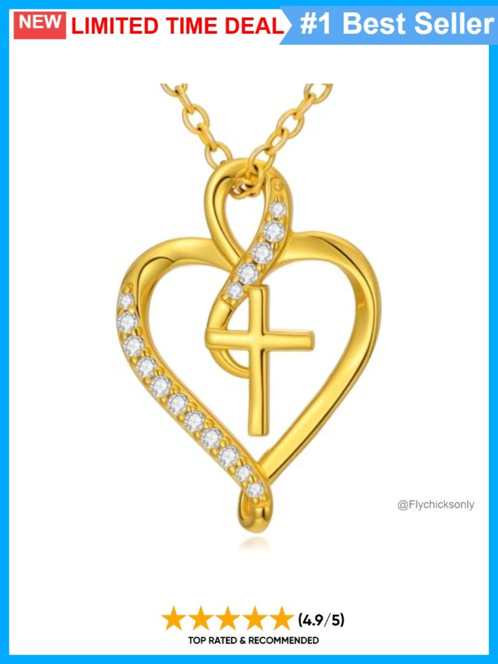 14K Solid Gold Heart Cross Pendant Necklace 16+2 inch Women Gift